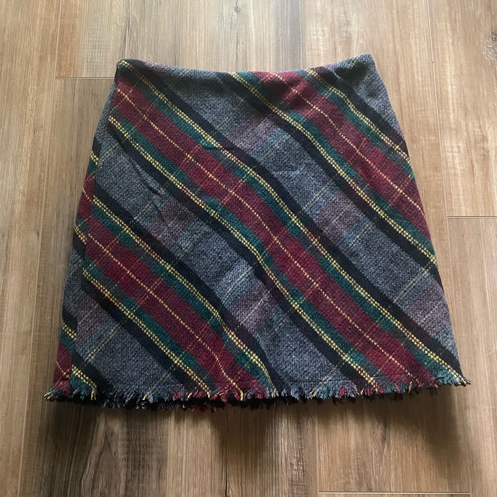 Sanctuary Multicolored Plaid Knee Length Frayed Hemline Zip Up Skirt Size S